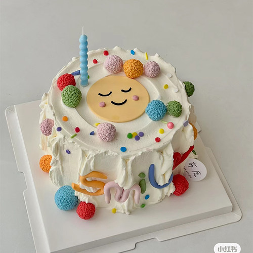 笑脸smile字母生日蛋糕装饰摆件