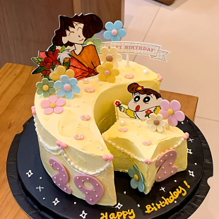 妈妈宝宝生日蜡笔小新送花蛋糕装饰摆件老婆一家人甜品烘焙插件