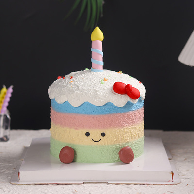 卡通彩虹蜡烛人蛋糕装饰摆件