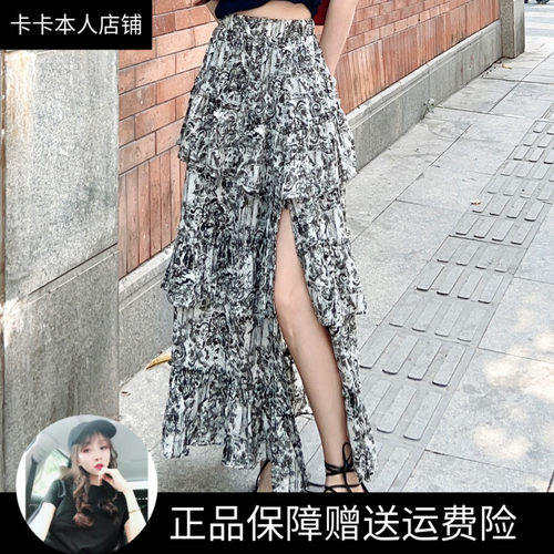 卡卡官方正品水墨复古感碎花裙