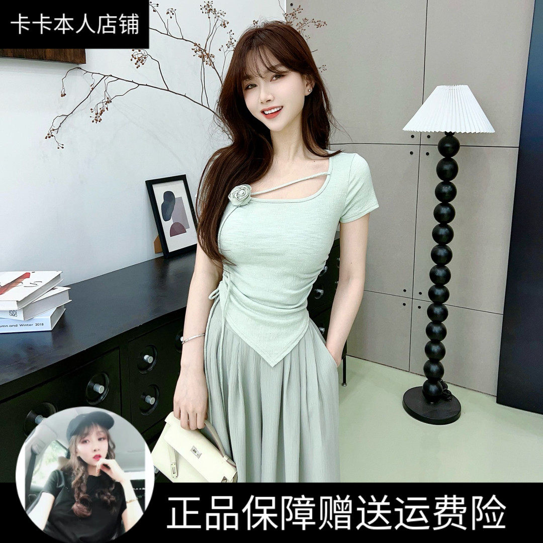 卡卡官方正品夏日穿搭青茶花上衣