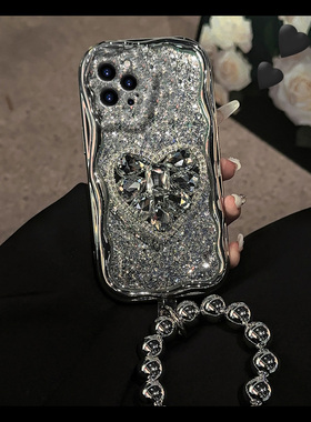 水钻爱心支架适用苹果iphone15promax手机壳14plus高级感13por电镀ipone12电镀11pm轻奢x8xr硅胶7xsmax6se2/3