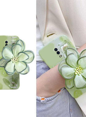 绿色花朵适用oppor17pro手机壳r15x梦境版k1腕带r11splus立体r9plus斜挎r17硅胶oppo软壳0pp0小清新斜跨夏日p
