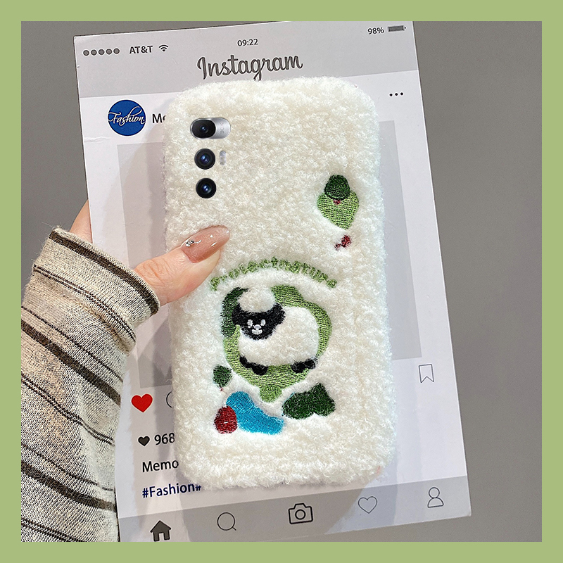 刺绣可爱小绵羊适用小米mixfold4手机壳mixfold3保暖mixfold2折叠屏mixflip呆萌mi秋冬季毛绒毛茸茸卡通硬壳