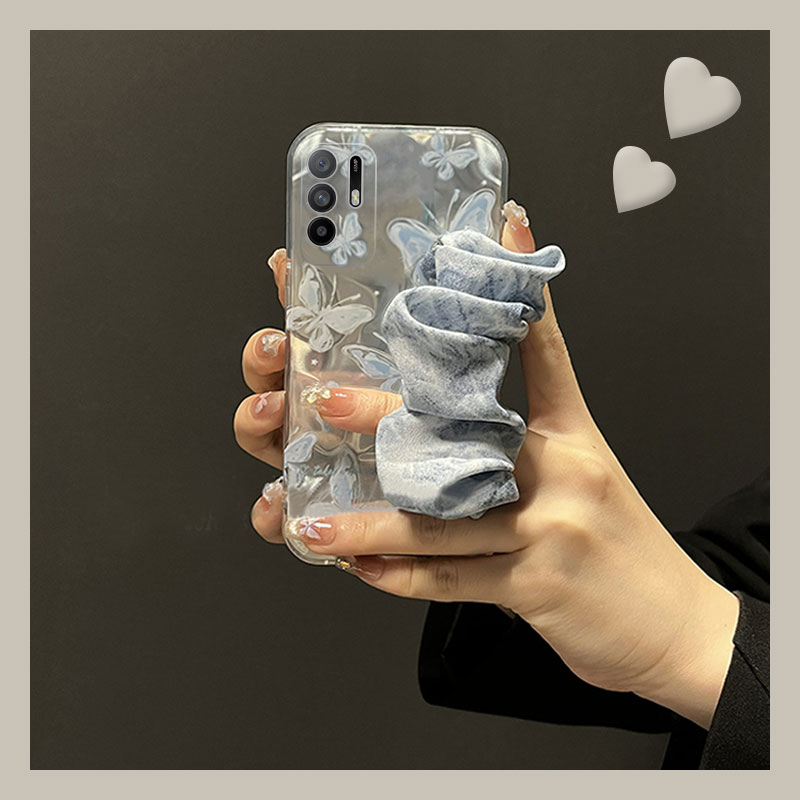 蓝色蝴蝶丝巾腕带斜挎可背夏天手机壳