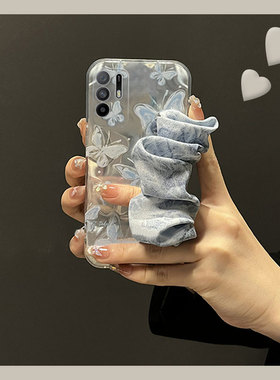 蓝色蝴蝶丝巾适用oppoa3pro手机壳a2x腕带a1斜挎a97可背a96硅胶a95夏天a93女a91a72a58a57a52a32a11a9a31a8a5
