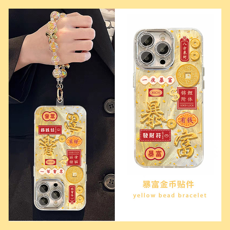 金币暴富文字适用oppofindx9plus手机壳fondx8pro立体x7ultra新年x6马年x5挂链k12x羽纱k11金箔0ppo潮牌硅胶p