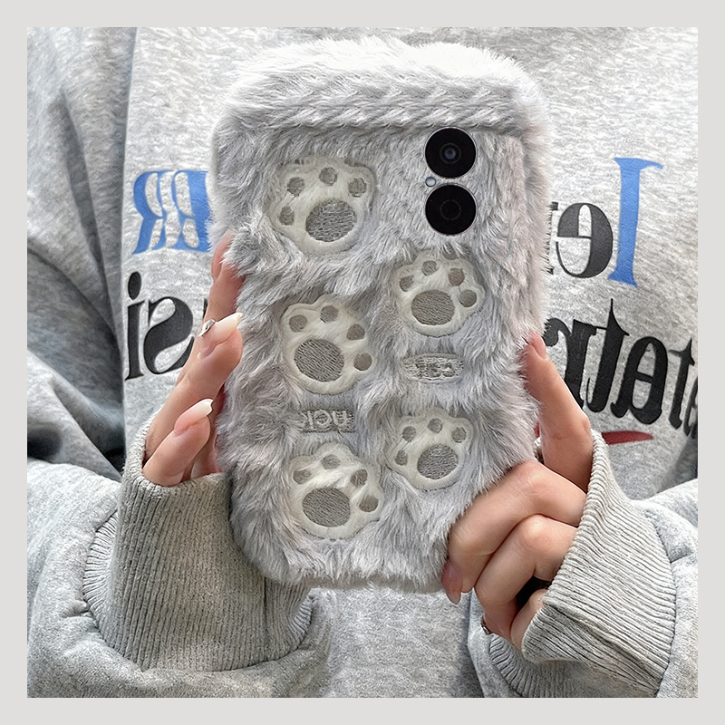 刺绣猫爪适用华为畅享70pro手机壳60x保暖优畅享50plus冬天20se秋冬0e畅想z毛绒9e毛茸茸5g麦芒9/2卡通可爱软