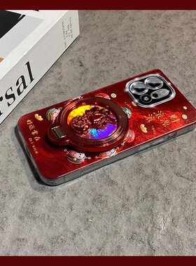 2026红色财神爷适用真我gt8手机壳14pro+立体13可旋转gt7葫芦geneo6se支架gt5新年12软11por十v60/v50/realme