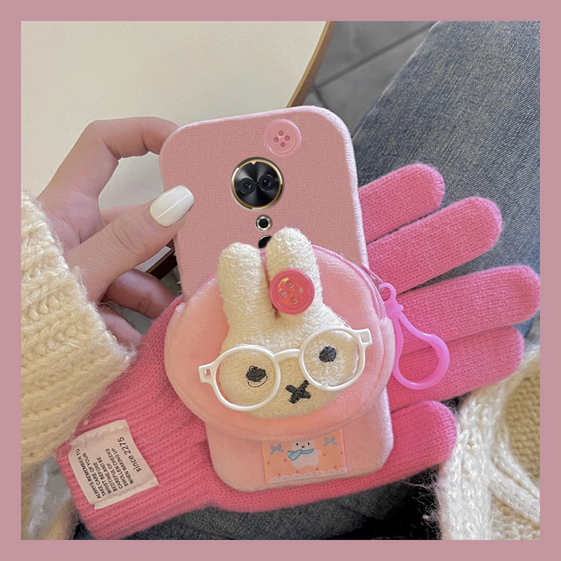 米菲兔零钱包适用美图m8机壳m8s尼龙绳t8立体t8s秋冬季t9毛绒v6毛茸茸硅胶全包防摔卡通新款暖手粉色可爱软壳