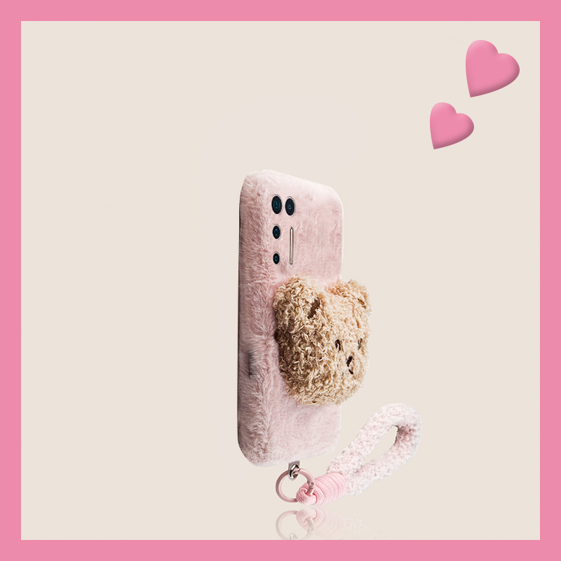 棕色呆萌小熊适用坚果pro3手机壳pro2尼龙绳pro2s立体r2秋冬季r1硅胶por毛绒毛茸茸全包防摔暖手绒布卡通可爱