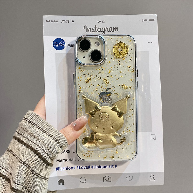手机壳滴胶金箔金色立体卡通铜钱