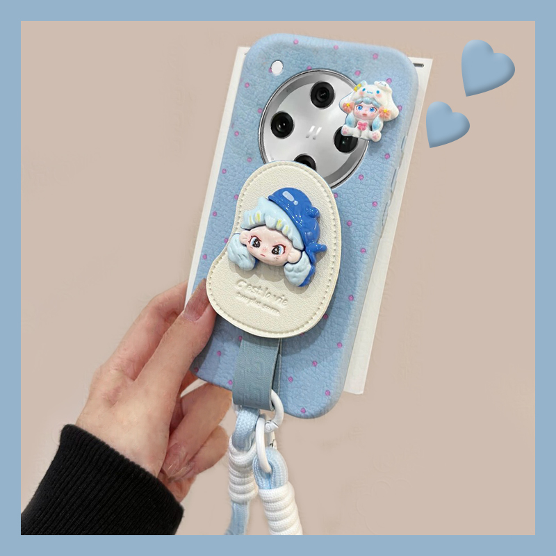 满屏波点朵拉适用oppofindx8pro手机壳fondx7立体k12plus支架k10x卡通k9s挂绳k7x皮纹真我q3s可爱q2公仔v23软