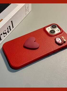 红色爱心女孩适用华为荣耀magic8pro手机壳mgaic7简约x70i立体x60por新年x50gt仿皮x40畅玩60plus卡通play9t