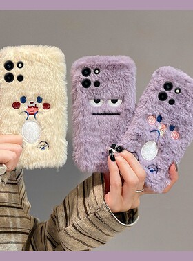紫色饼干丑萌表情适用oppo一加turbo6手机壳turbo6v卡通六可爱1+oneplus秋冬季硅胶毛绒毛茸茸全包防摔冬天软