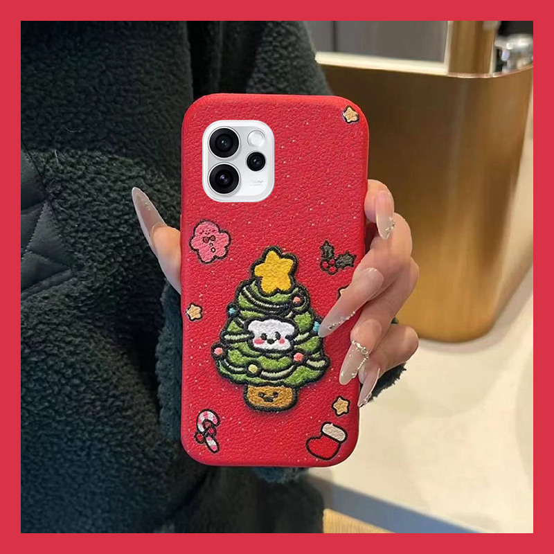 ins风刺绣圣诞树适用opporeno15pro手机壳reon14新年13红色12可爱11皮纹10仿皮9por硅胶7se新款6防摔5k软0ppo