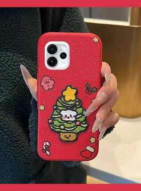 ins风刺绣圣诞树适用opporeno15pro手机壳reon14新年13红色12可爱11皮纹10仿皮9por硅胶7se新款6防摔5k软0ppo