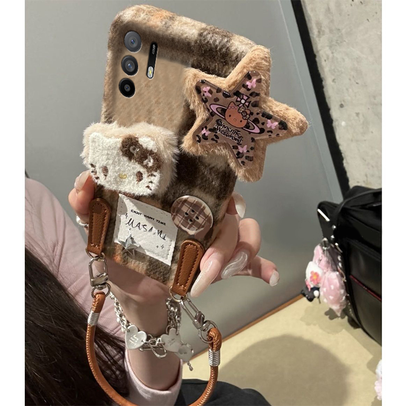 纽扣星星kt猫适用oppoa3pro手机壳a2x卡通a1立体a97手提绳a96毛绒a95a93a91a72a58a57a52a32a11a9a31a8a5秋冬