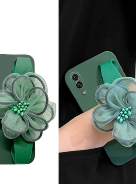 绿色纱花适用vivonex3手机壳nex后置指纹nex前置指纹3s手腕5g立体带花朵斜挎硅胶软壳可背个性斜跨网红新款女