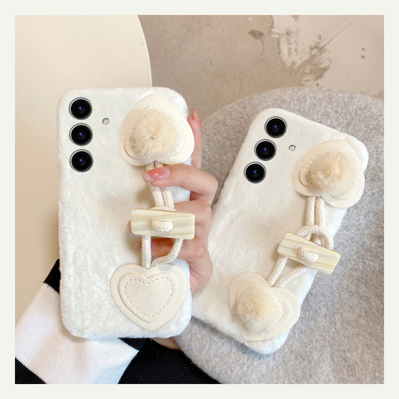 牛角扣手腕带适用三星s25edge手机壳s24plus纯色s23+十s22简约s21fe秋冬季s20ultra毛绒s10立体s9软s8/note20