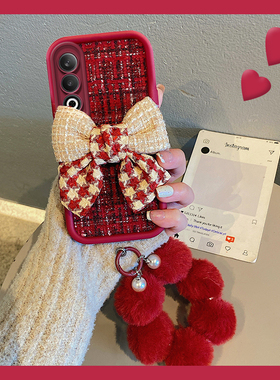 撞色蝴蝶结适用opporealme真我q3pro手机壳realme真我v11小香风5毛球gtneo2挂链k12x红色10日韩9绒布7硅胶1女