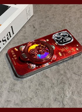 2026红色财神爷适用opporeno15手机壳reon14立体13pro+可旋转12葫芦11支架10马年9新年8卡通7软6por十5/0ppo