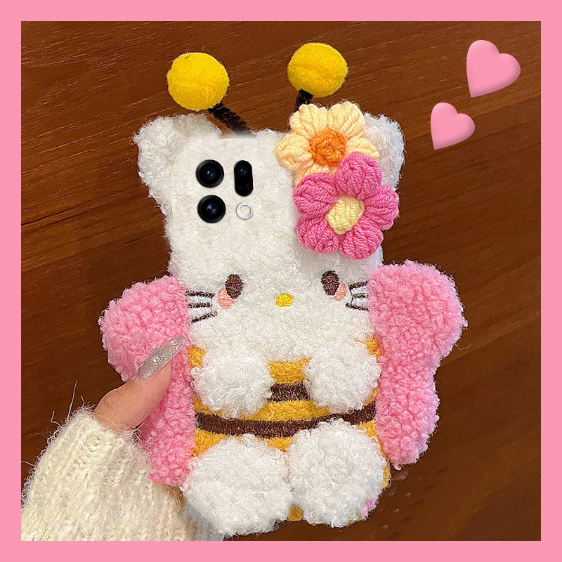 小蜜蜂凯蒂猫适用oppofindx9plus手机壳fondx8可爱x50pro卡通k12x秋冬季x7毛绒x6por保暖ultra软x5/x3/realme