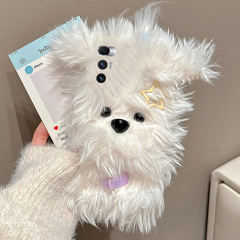 炸毛发夹小狗适用小米mixfold4手机壳mixfold3卡通mixfold2折叠屏mixflip可爱mi秋冬季毛绒毛茸茸呆萌趣味硬