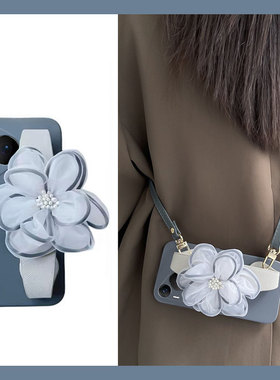 蓝色纱花适用华为pura70ultra手机壳p60e冷淡风p70art腕带p60pro手腕por韩系p7o硅胶p6o软壳+十斜挎个性可背