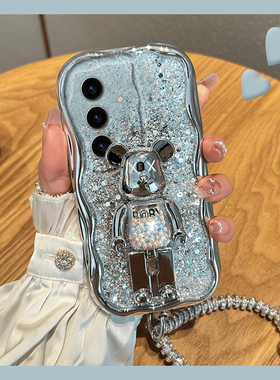 高级感暴力熊适用三星s24plus手机壳s23ultra电镀s22fe立体21+a54日韩a51支架a72挂链a33闪粉a32硅胶a71十女p