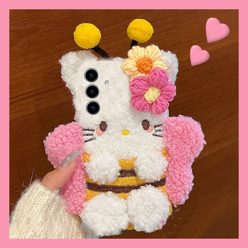小蜜蜂凯蒂猫适用三星s25edge手机壳s24plus可爱s23+十s22卡通s21fe秋冬季s20ultra毛绒s10立体s9软s8/note20