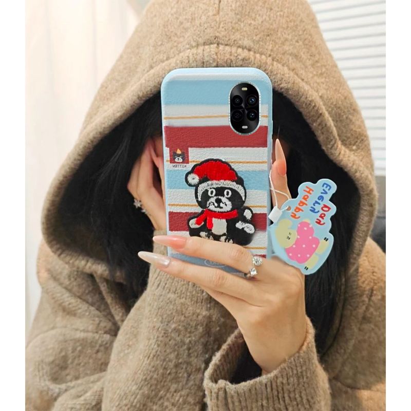 刺绣圣诞猫咪小狗适用华为nova14手机壳novo13pro条纹12ultra卡通11se可爱10por趣味9仿皮8皮纹7软6/5huawei