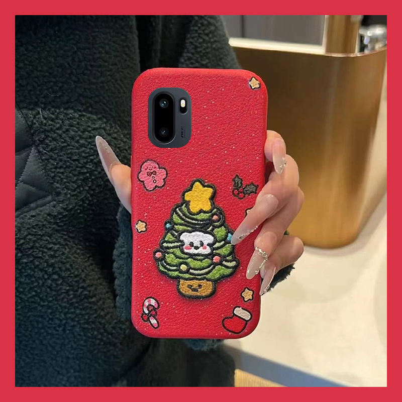 ins风刺绣圣诞树适用一加ace6手机壳ace5pro新年1+15红色13可爱12皮纹ace3仿皮acepro竞速版11r/2v/10t新款软