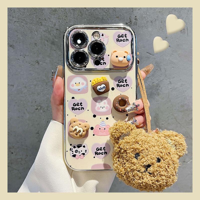 电镀大视窗立体小熊少女心手机壳