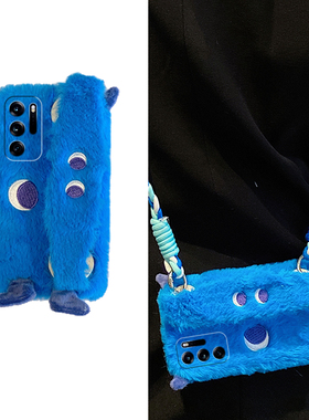 蓝色小怪兽适用oppofindn3flip手机壳findn2flip腕带n3斜挎n2卡通findn折叠屏秋冬季oppo毛绒绒0pp0硬壳立体