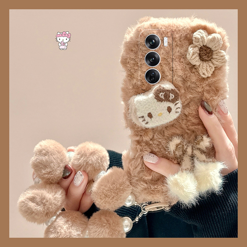 花朵kitty猫适用opporeno13手机壳reno12pro毛球reon11挂链10por+十9日韩7se女6毛绒绒5k秋冬4se硅胶3女oppo