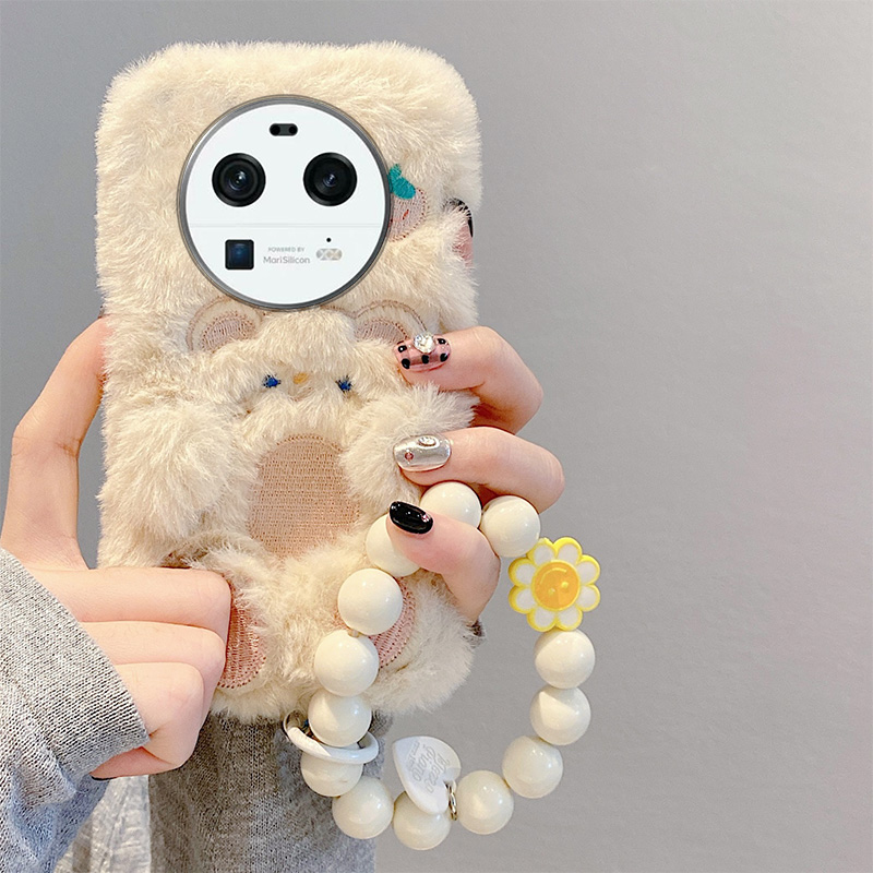 秋冬季毛绒绒毛茸茸白色小熊手机壳