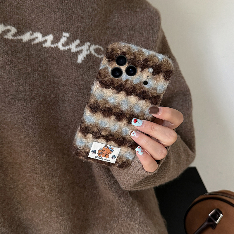 条纹线条kt猫适用苹果17promax手机壳华为pura80荣耀400pro小米17拼色vivos30毛绒opporeno14秋冬季x300卡通p