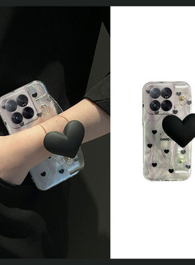 黑色爱心腕带适用小米14pro手机壳13ultra羽纱12spro斜挎12x可背11青春版10mix4硅胶9a女mi8se套civi4/3/2/1s