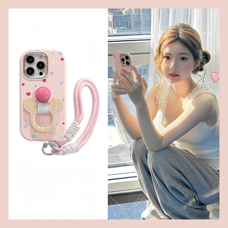 赵露思同款适用苹果16e手机壳iphone15promax彩色14plus波点13木质12mini米奇11支架7xrmax卡通8xs挂绳se2软3