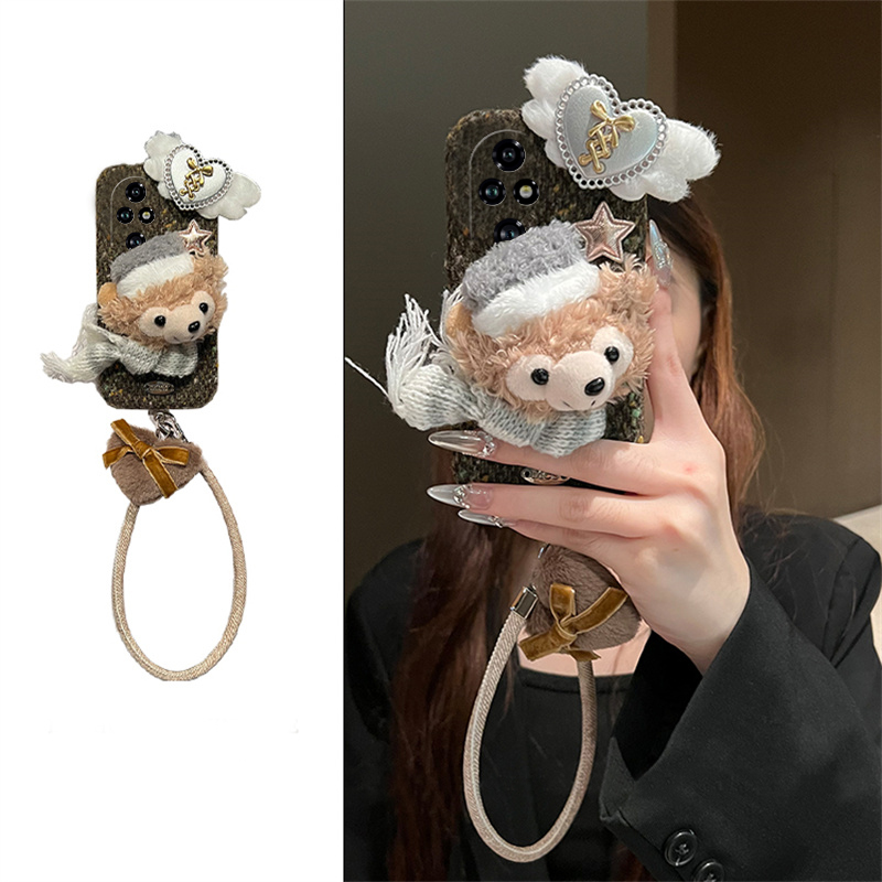 可爱达菲熊适用华为荣耀200lite手机壳honor100pro挂绳90gt高级感80卡通70秋冬季60se毛绒v40i+x50十x40i硅胶