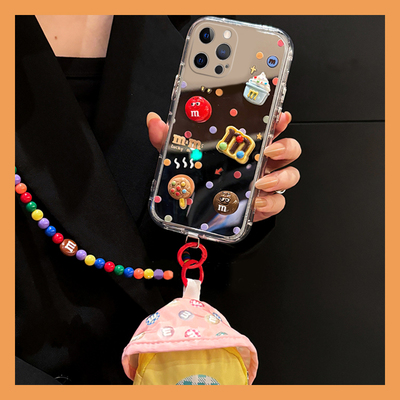 卡通彩虹豆适用苹果iphone15promax手机壳14plus立体M豆13mini卡通12pm镜面11por斜挎x8可背xr7硅胶xsmax6se2