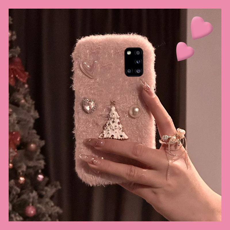 小香风圣诞树适用三星a90手机壳a80粉色a70s立体a50暖手a30毛绒a20高级感a10硅胶a52日韩a8s女galaxy/a53/f52