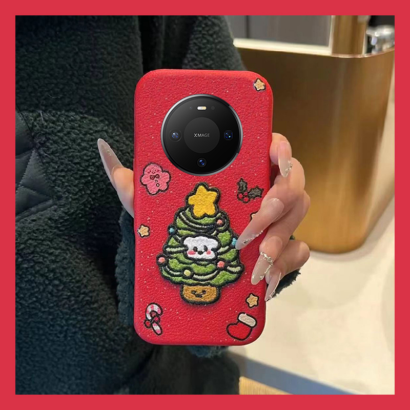 ins风刺绣圣诞树适用华为mate80promax手机壳mete70pro+新年m60红色50e可爱40皮纹30epor仿皮十新款huawei软p