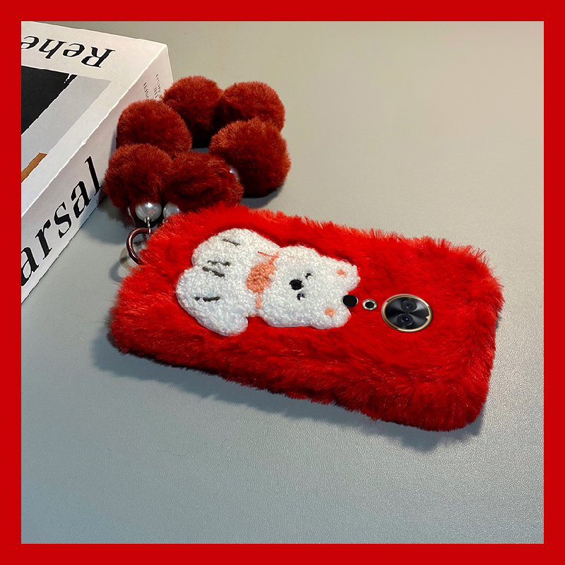 刺绣西高地小狗适用美图m8机壳m8s毛球t8挂链t8s毛绒t9秋冬季v6红色硅胶全包防摔卡通新款马年新年喜庆软壳女