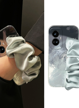 黑色晕染适用oppo真我gt6手机壳gtneo6se立体12pro至尊版v15褶皱v11腕带q3s/q2/gt5大师探索版realme2t硅胶女