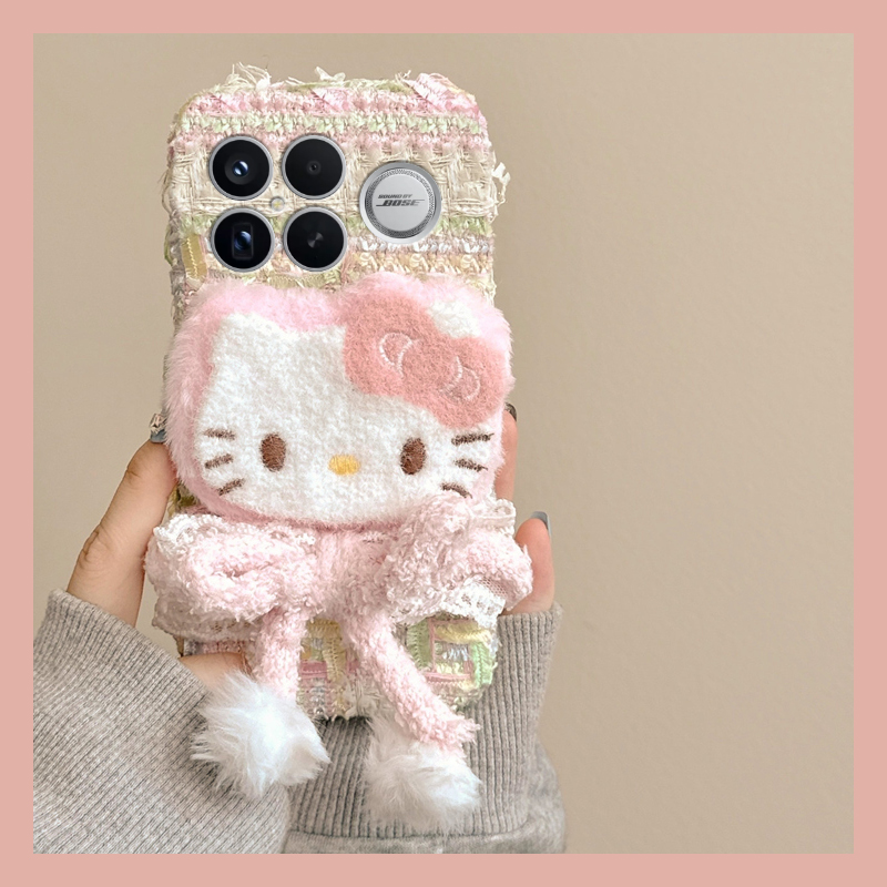 粉色蝴蝶结kt猫适用小米红米k90promax手机壳k80可爱k70pro秋冬季k60e至尊版k50毛绒turbo4软3/k40s/k30i/12x