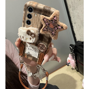 格子星星kt猫适用三星s24plus手机壳s23+十s22挂绳s21fe日韩s20ultra立体s10秋冬季s9毛绒s8硅胶note20galaxy