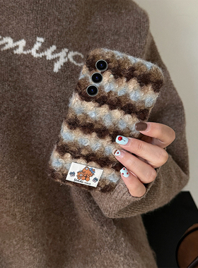 条纹线条kt猫适用三星s25edge手机壳s24plus拼色s23+十s22贴纸s21fe秋冬季s20ultra毛绒s10卡通s9软s8/note20