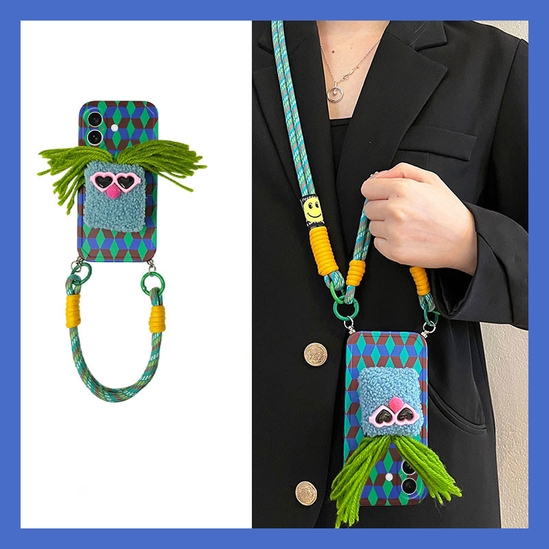 复古撞色适用苹果iPhone16promax手机壳15plus立体14绿毛13mini迷你12墨镜11公仔xr支架xsmax8硅胶6sp/7p斜挎